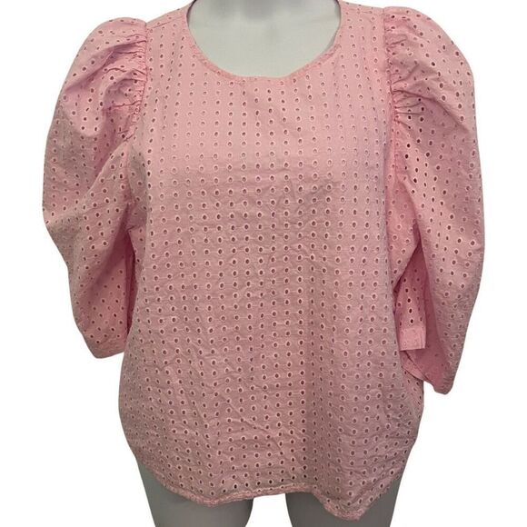 a. new day Cotton Eyelet Lined 3/4 Sleeve Pastel Pink Top. Size XXL - Picture 1 of 7